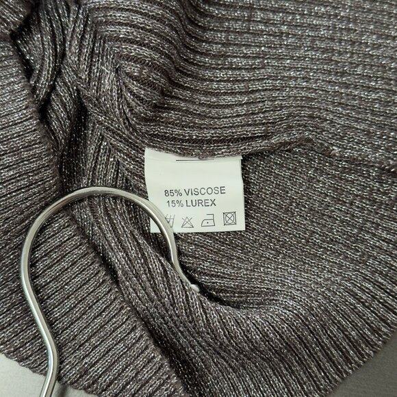Kaily K Metallic Fleck Turtleneck Gray Ribbed Stretch Balloon Puff Sleeve Top - Picture 9 of 10